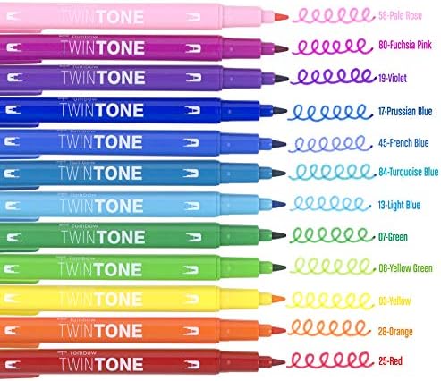 Tombow 61526 Twintone Marker Set, Rainbow, 12-Pack. Dvostrani markeri savršeni za planere, časopise,