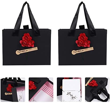PRETYZOOM ručne torbe crna torba 2pcs Crna papirna torba sa ružom za rođendansku zabavu restoran
