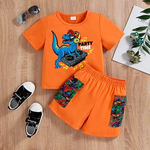 Sapgejjdjfge Toddler Boy Odjeća za odjeću Dečiji Dinosaur Štampana majica kratkih rukava TOP + HORTS Boys