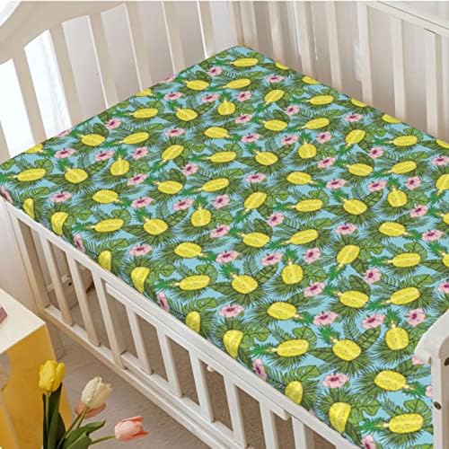 Opremljeni lim sa temom ananasa, standardni madrac krevetića ugrađeni list meki i prozračni posteljinski listovi za djecu za djevojčicu ili dječak, 28 x52, višebojni