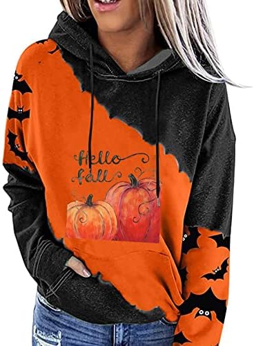 Ruziyoog Halloween Block Hoodies za žene Dugi rukav Casual Drawstring Duks pulover sa kapuljačom sa Kengur džepom