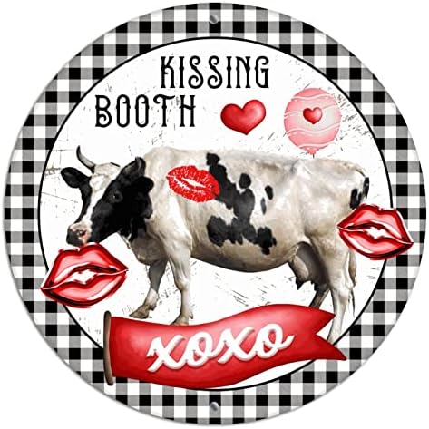 Okrugli metalni valentinovo vijenac potpisuje farmu krava ljubav citat ljubljenje booth xoxo crvene