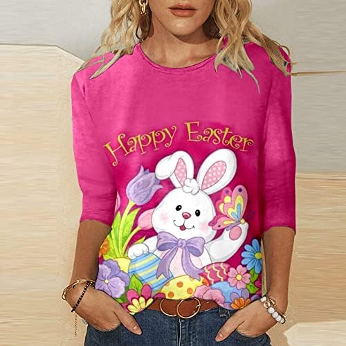 Ženska 3/4 rukava print Uskršnja jaja Majica Comfy casual vrhovi za teen djevojke Ljetni posadni krajevi majica