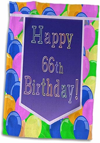 3drozni baloni sa ljubičastim banerom sretni 66. rođendan - ručnici