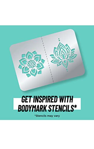 BIC Bodymark Privremene tetovaže za kožu, umjetnički set, mješoviti savjet, skinsafe, kozmetički kvalitet, 9 raznovrsnih boja, 5 šablona i 1 knjiga