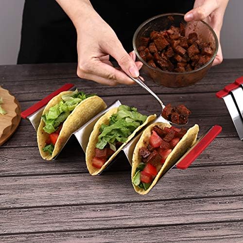 Držač taco stalci nehrđajućeg čelika od 6 sa šarenim silikonskim ručicom, taco stalak, taco nosačem školjkama,