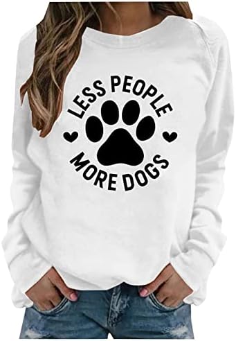 Qtocio manje ljudi više psi -womens vitka dukseva smiješna slatka pasa šapa pulover atletski vrhovi majica s dugim rukavima