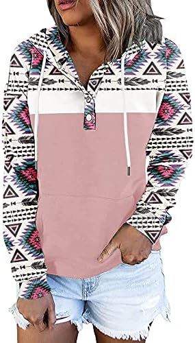 Nyybw Hoodies za žene Pulover casual gumb dolje duksevi s kapuljačom labavi dugi rukav pad patchwork džemper