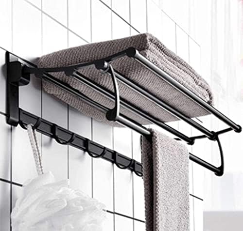Crni zidni nosač za ručnik sa pet kuka, sklopivi prostor aluminijski stalak za kupaonicu 50cm / 40cm