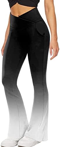 LTTVQM Žene Crossover Flare Duksevi visokog struka Ležerne vježbe hlače za čišćenje sječe miloške tajice kravata gradijentne joge hlače