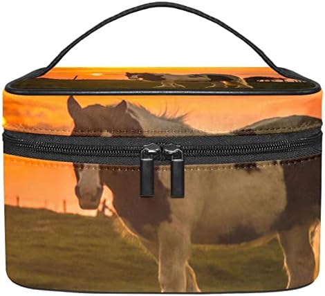 Mala šminkarska torba, patentno torbica Travel Kozmetički organizator za žene i djevojke, životinjski konj izlazak sunca