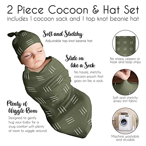 Sweet Jojo dizajn Hunter Green Boho Mudcloth Cocoon i Set Hat Set dres Knit Novorođenče Savladajte