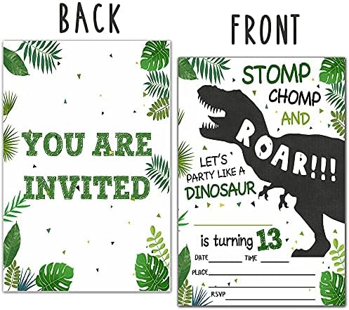 Ukebobo 13. rođendan Poziv sa kovertama - Dinosaur Rođendani pozivnice, Dinosaur Party Decorations - 20 kartica sa kovertama (BWL-13)