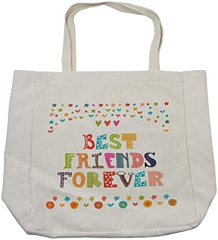Ambesonne torba za kupovinu najboljeg prijatelja, živahni Bff dizajn sa srcima zvijezde Polka Dots Funky formulacija