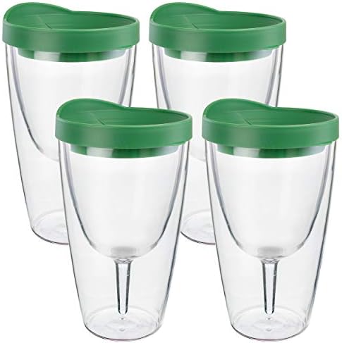 Čaša za vino sa zelenim poklopcem, 16oz, 4 pakovanja - Southern Homewares - izolirani akril sa dvostrukim zidom sa prozirnom čašom