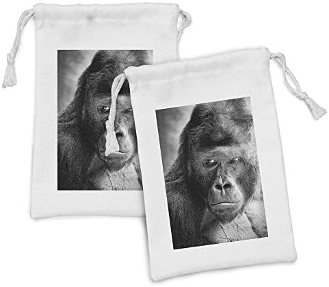 Ambesonne gorilla torba za tkaninu 2, slikovit od mrzovoljnog apertata u jednobojnim tonovima, malom vrećicom za vuču za toaletne potrepštine maske i favorizira, 9 x 6, divlja siva siva