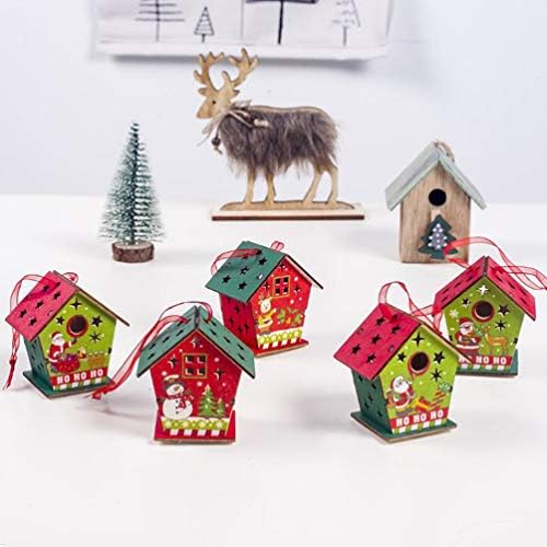 NUOBESTY 2pcs LED Light Up drvena Božićna kuća Seoski ukrasi božićno drvo Ornament minijaturna
