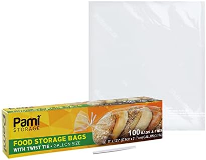 PAMI Food Storage galonske kese veličine sa uvrnutim vezicama [100 komada] - plastične kese za hranu za jednokratnu upotrebu-torbe bezbedne za hranu za skladištenje hrane - svestrane kese za kuhinju. Dom, ured, komercijalna upotreba - 11x12.5