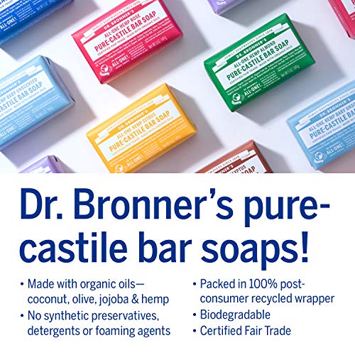 Dr. Bronner's-Pure-Castile Bar sapun badem, bez mirisa, lavanda, pepermint, citrusi, ruža-napravljeno od organskih ulja, za lice, tijelo i kosu, nježno i hidratantno