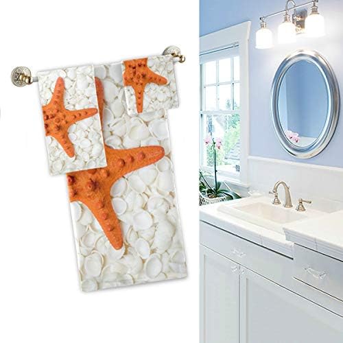 Naanle 3D Prekrasna bijela morska morska zvjezdani luksuzni ukrasni set od 3 ručnika, 1 ručnik za kupanje + 1 ručnik + 1 krpa, višenamjenska za kupaonicu, hotel, teretanu, spa i kuhinju