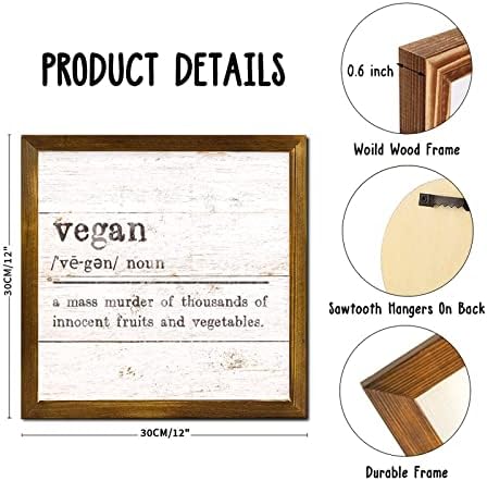Littlerove Semes Veganska definicija tipografije uokvirene Wood potpise za vegansko seoska kuća Zidna umjetnost