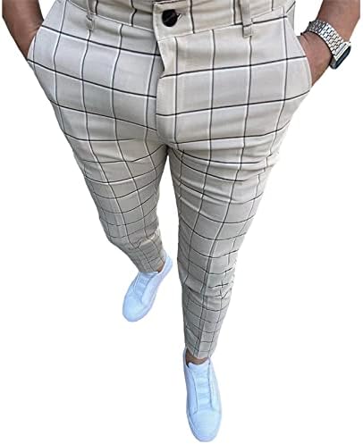 Muške poslovne pantalone Skinny Fit karirane ravne prednje rastezljive tanke stilske Casual pantalone za Golf