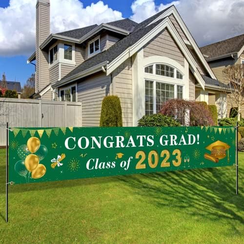 2023 Diplomski ukrasi čestitamo klasu GRAD od 2023. Baner - zeleno i zlato Diplomiranje dvorišta