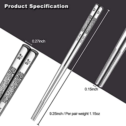 Ansnbo Nerđajući štapići za višekratnu upotrebu, 5 pari Premium metalnih štapića za jelo elegantni laserski