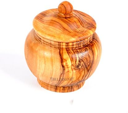 PRODAJA! Ručno izrezbarena maslinovo drvo mala šećerna posuda oblika žičana, jedinstvena drvena okrugla šećerna posuda