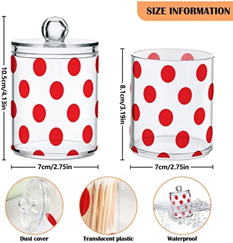 Polka tački crveni bijeli pamuk držač kupaonice posude za kupatilo sa poklopcem set pamučnog kugličnog jastuka držač okruglih držača za pamučne kuglice rubove za kupanje soli Floss kupaonica Organizator, 4 pakovanje