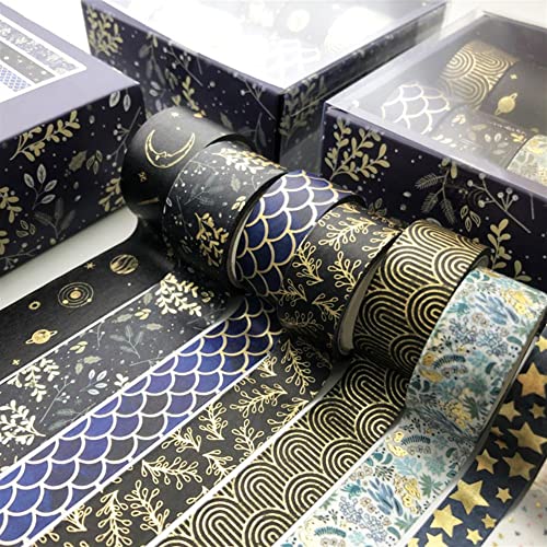 10 kom / set Plava geometrija serija zlata FASIY TAPE TAPE Scrapbooking Dekorativne ljepljive trake za papir
