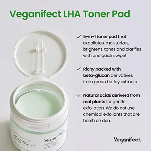Veganifect clean and Glow Toner Pad sa LHA, Daily piling, Refining pore & hidratacija za suhu, osjetljivu, kožu sklonu aknama i Detoxify, Vegan Certified, 60 Count