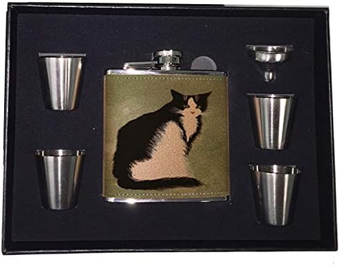 Sunshine Cases Maine Coon smoking Kitty on Sage Green Cat Art by Denise Every Stainless Steel Liquor Pocket