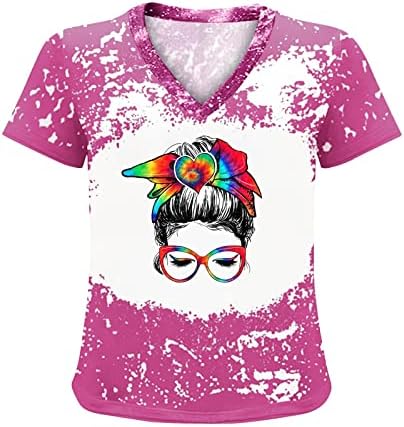 Mama vintage izbijeljena majica Trendy Tie Dye Grafički kratki rukav Tee The Tans Casual V izrez Poklon košulju