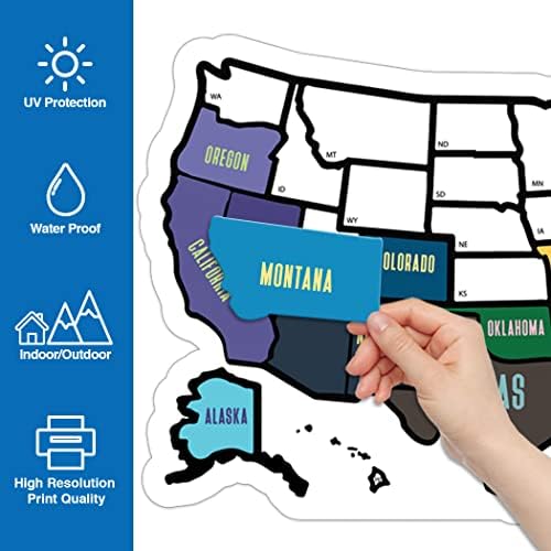 RV državna naljepnica Mapa putovanja - 11 x 17 - Sjedinjene Američke Države posjetile su naljepnicu-naljepnice za prozore bez magneta - potrepštine za Prikolice & dodatna oprema - naljepnice za vanjske ili unutrašnje kuće na točkovima