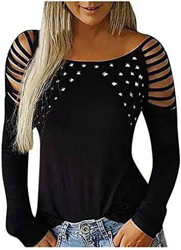 Ženski hladni vrhovi ramena Y2K Odjeća Dugi rukav izrezana majica sa remenima labave košulje sa V izrezom