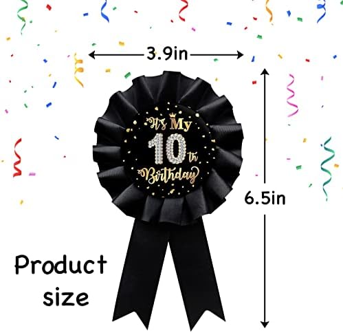 Crna to je moja igla za značku za 10. rođendan, znak ukrasa za zabave sa vrpcom za sretan 10. rođendan