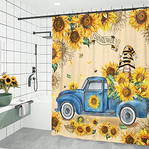 Proljetna ljetna tuš za zavjese suncokret kupatilo dekor, seoska kuća rustikalna cvjetna zavjesa
