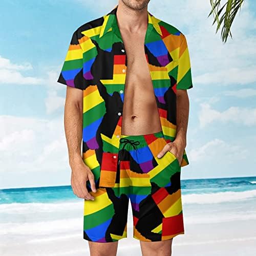 Mapa Weedkeycat Texas LGBT Gay Pride muške odjeće za plažu 2 komada Havajska gumba dolje majica kratkih rukava