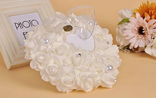 Dollbling elegantna romantična ruža srce Pearls Decor jastuk za vjenčani prsten, krema 15×15cm