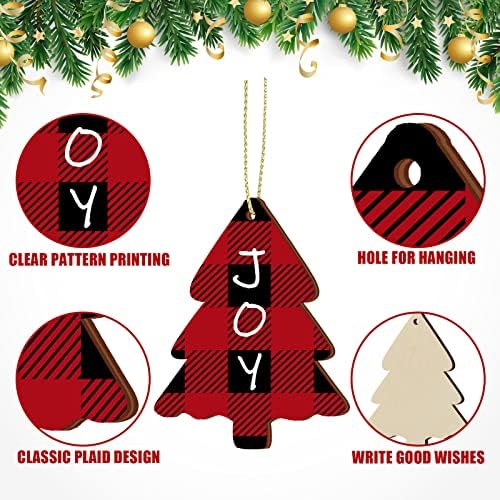 36 komada Božić drveni ukrasi Buffalo crvena crna karirani Hanging Decor Božić Tree ukrasno drvo kriške sa užadima za DIY zanata Božić Hanging Decor
