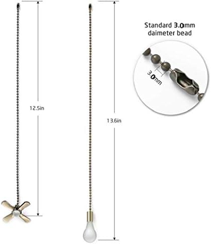 Lanac za povlačenje stropnog ventilatora kompatibilan sa Hunter stropnim ventilatorima, Set ventilatora od 13,6 inča sa konektorom 3mm prečnika perli sa kugličnim ventilatorom