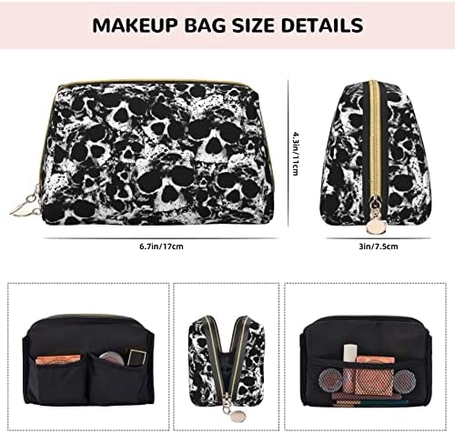 Aseelo crno-bijelo lubanje male kozmetičke torbe kožne prijenosne šminke kozmetičke torbe za žene šminke torbica putni toaletna torba za digitalnu dodatnu torbu