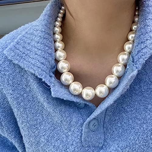 Wiwpar Womens Faux Big Pearl Choker ogrlica Veliki kristal Velika simulirana biserna izjava ogrlica okrugla perle