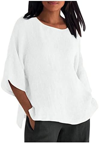 Ženska pamučna posteljina od 3/4 rukava Ljetna majica sa čvrstom bojom CATR CREW Plus size
