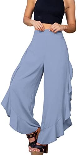 Miashui ženske casual pantalone Petite ženske ležerne pune boje rubrice rub prorezao labave širok pantalone za noge za posao