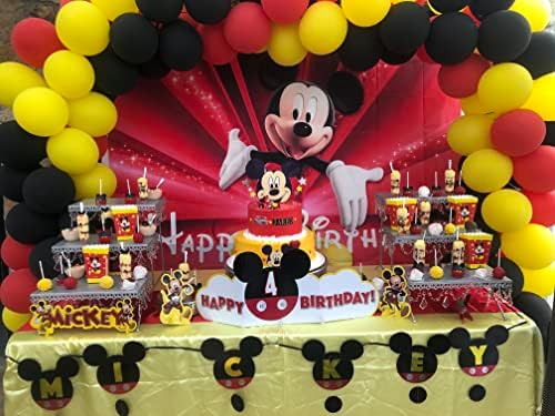 VV pozadina Sretan rođendan Mickey Mouse tema 7x5 Vintage crna i crvena pozadina za djecu prvi rođendan vinil svjetlucave Pozadine za zabavu