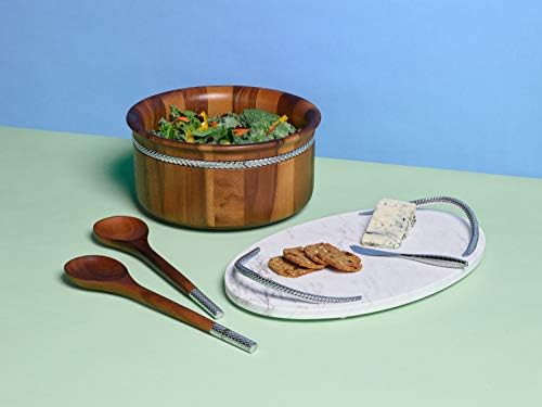 Nambe - pletenica okrugla drvena salata 11 u x 5,5 in sa poslužiteljima 11 u - izrađene sa drvetom i hromiranim oblogom