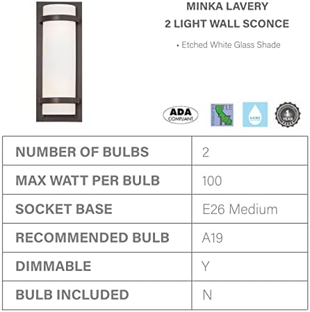 Minka Lavery Wall sconce rasvjeta 341-172 staklo 2 svjetlo 200 watt Sconce rasvjeta u željeza