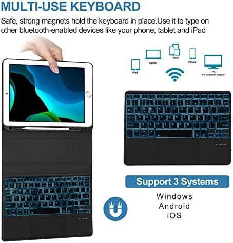 BORIYUAN iPad 10.2 9./8./7. generacija slučaj sa touchpad tastaturom, 7 boja sa pozadinskim